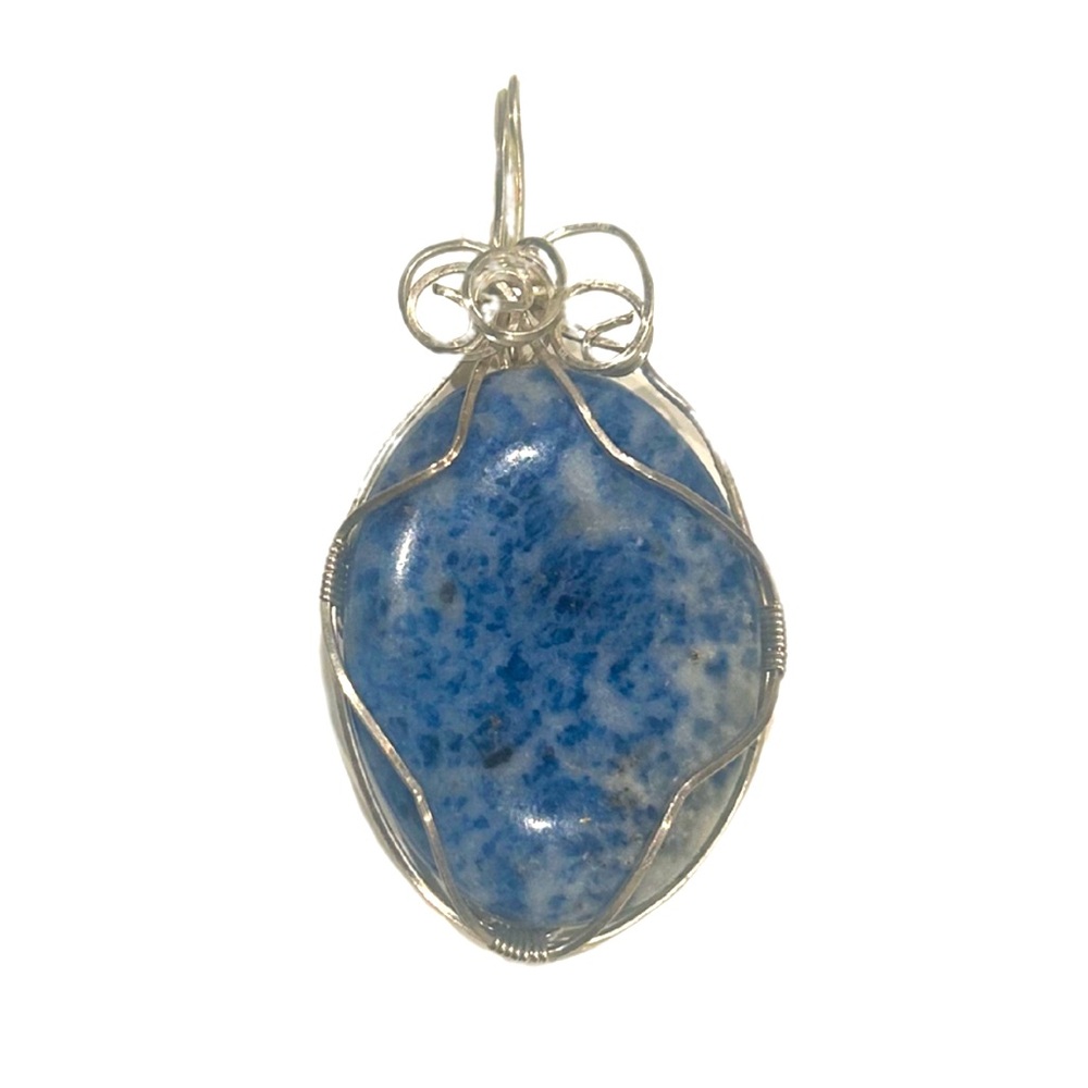 Natural Sodalite Healing Stone Wire Wrap Pendant | Unisex